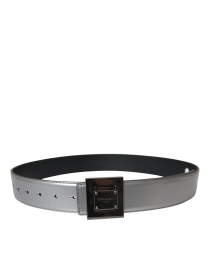 Silver Leather Square Metal Buckle Belt