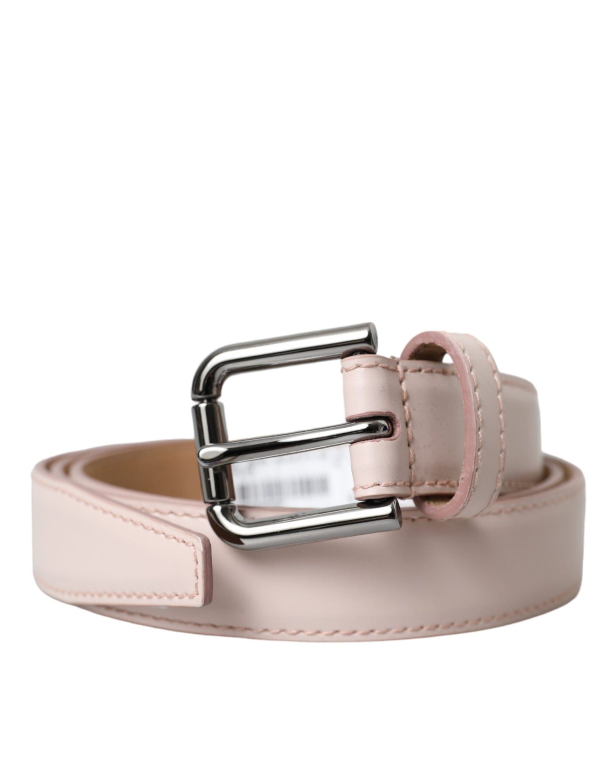 Light Pink Leather Silver Metal Buckle Belt