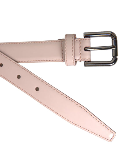 Light Pink Leather Silver Metal Buckle Belt