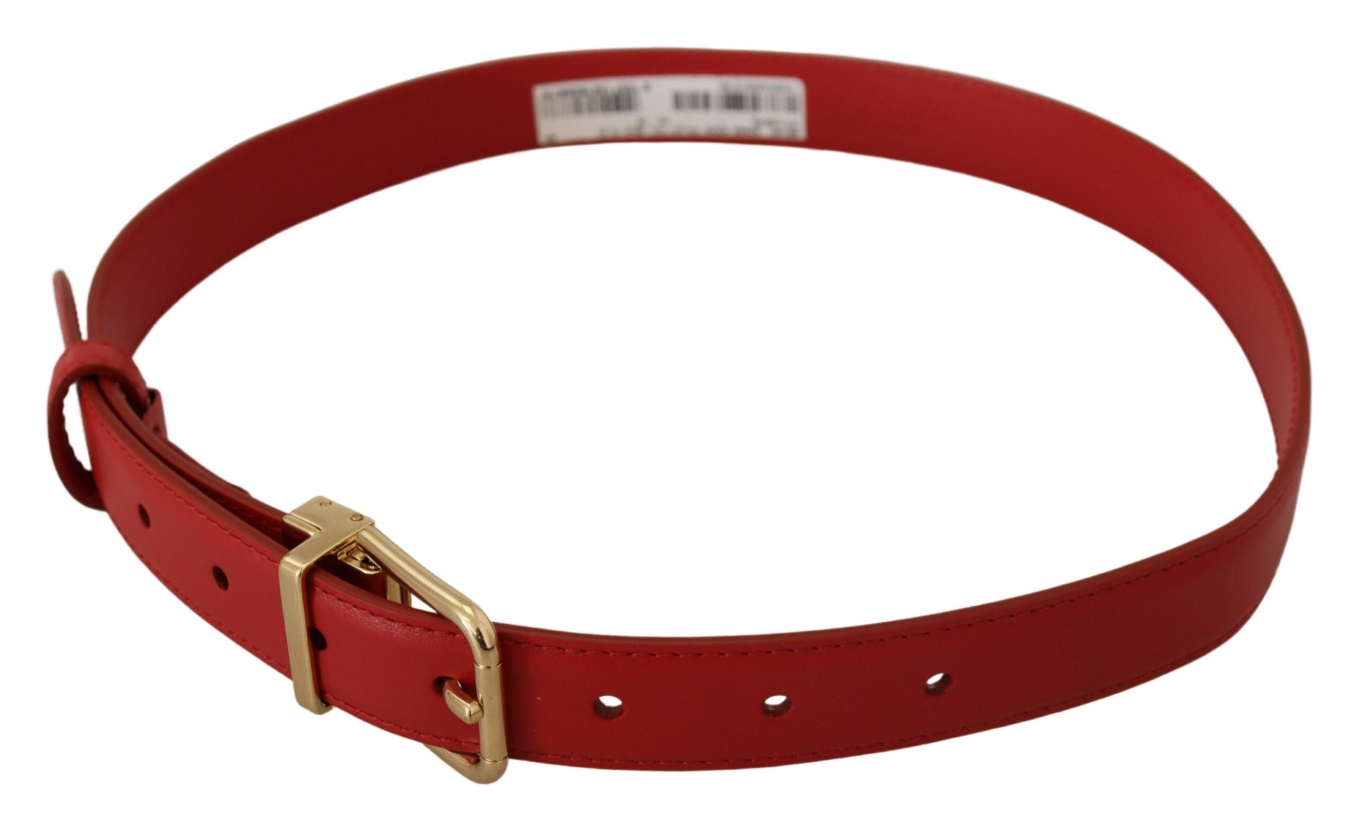 Red Calfskin Leather Gold Metal Buckle Belt