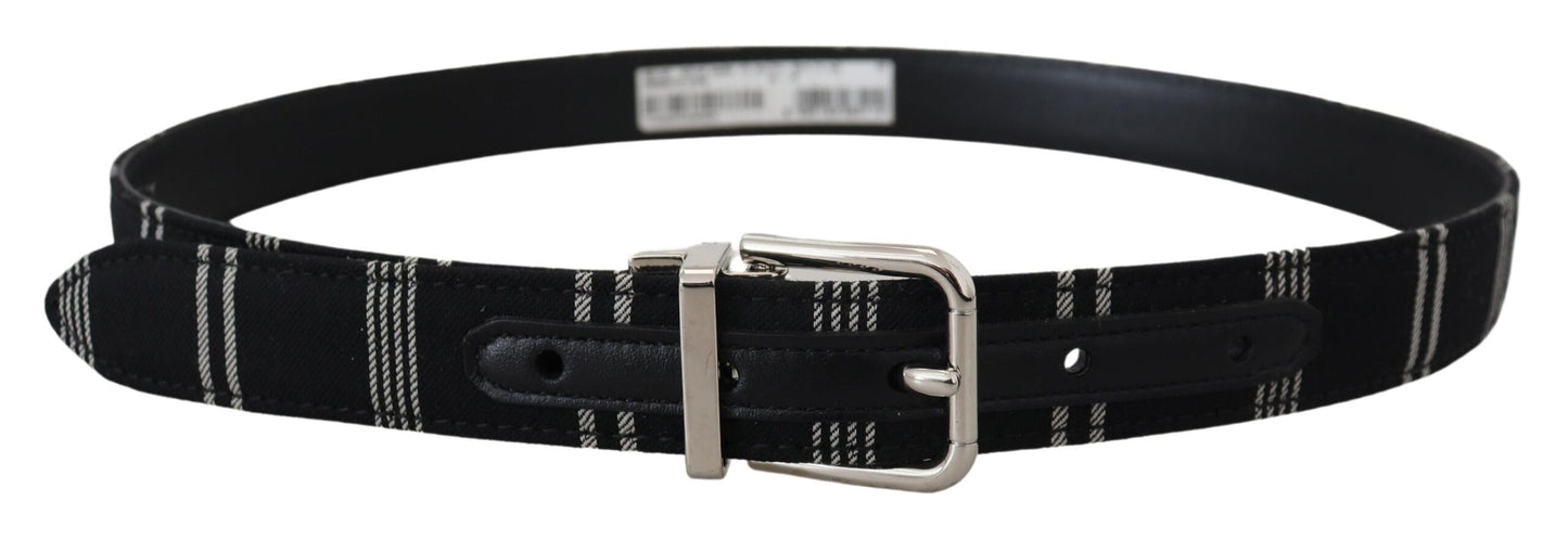 Black White Cotton Metal Silver Buckle Belt