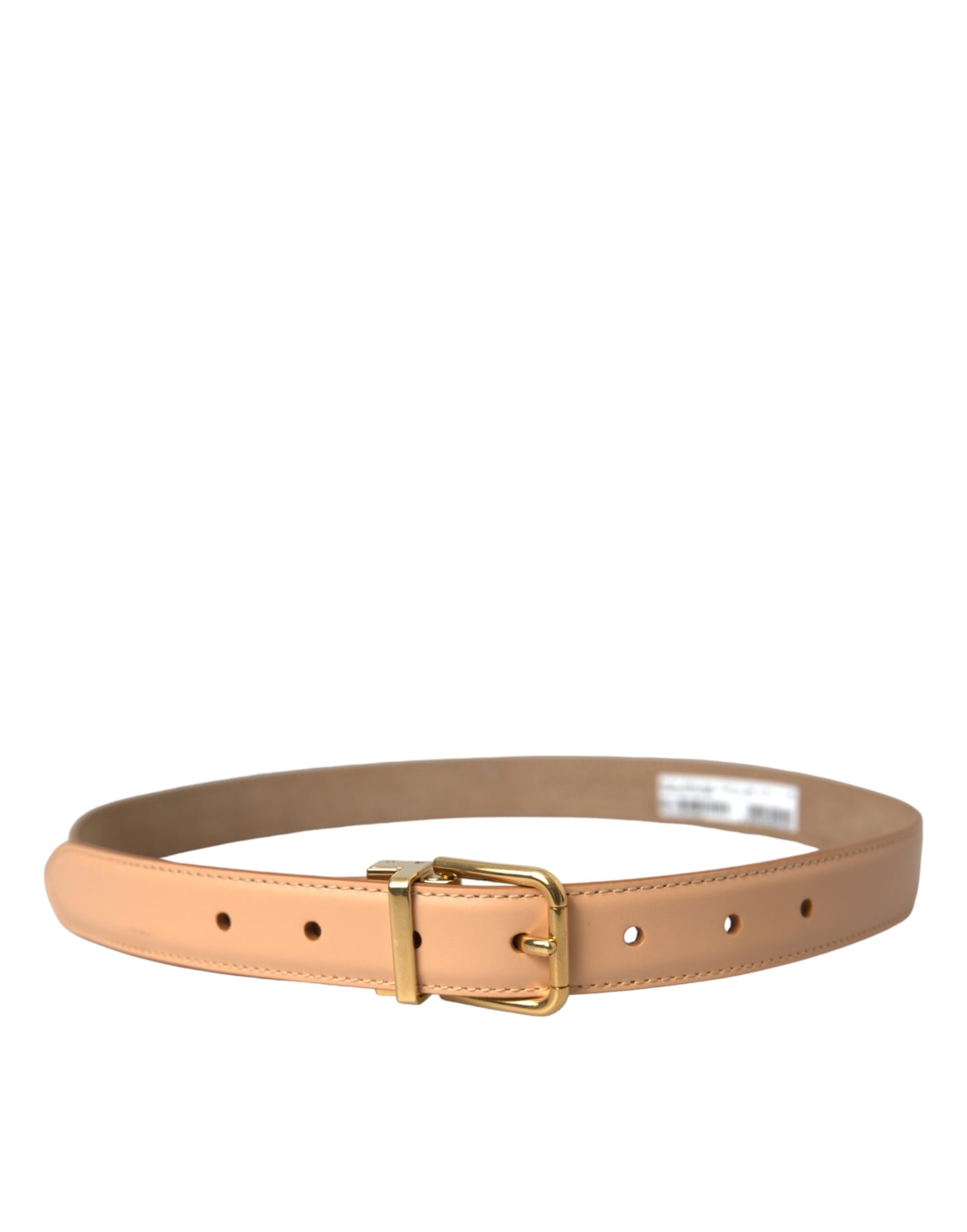 Beige Calfskin Leather Gold Metal Buckle Belt