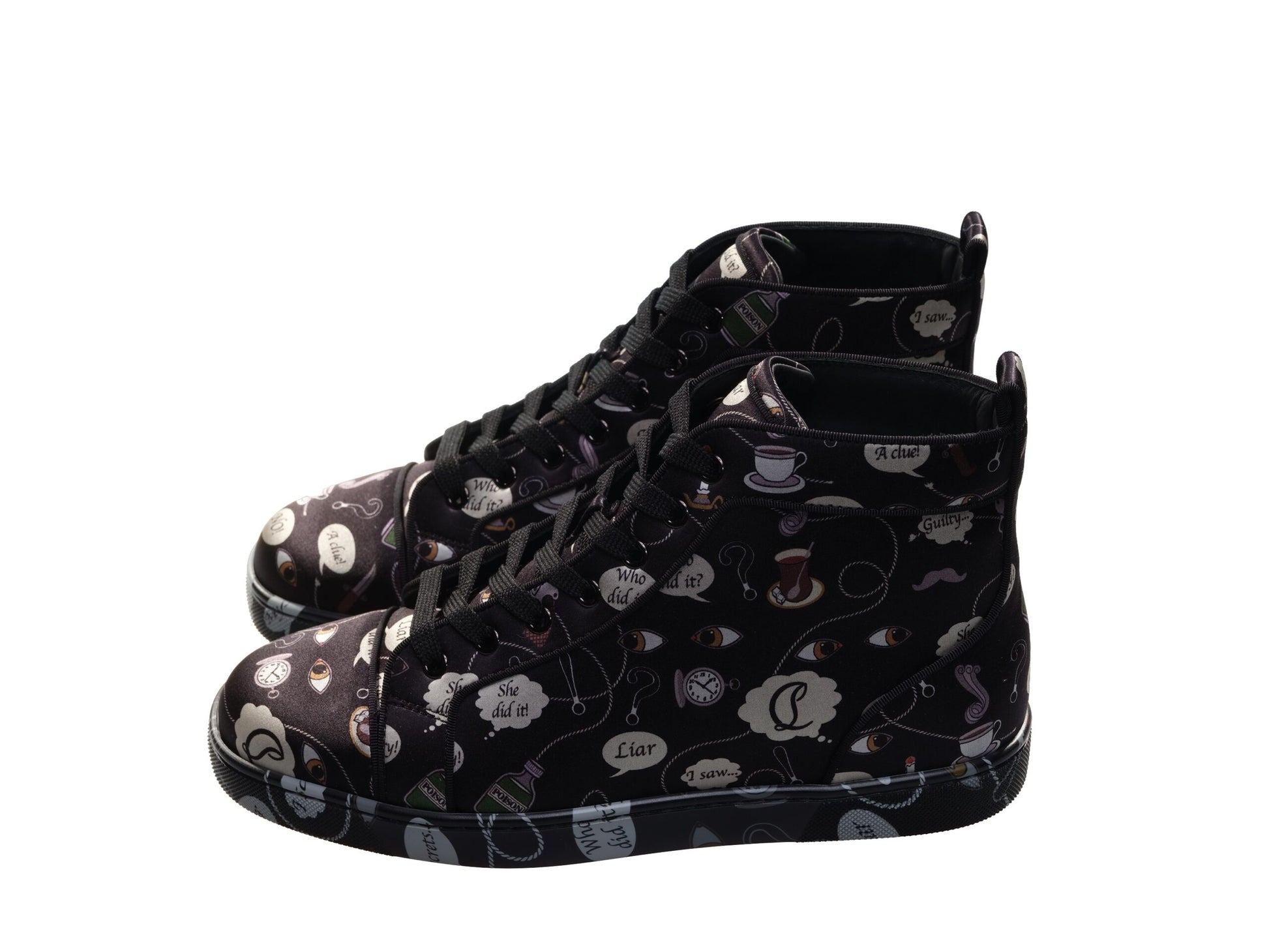 Louis Orlato Flat Crepe Satin Weapons Print High Top Sneakers