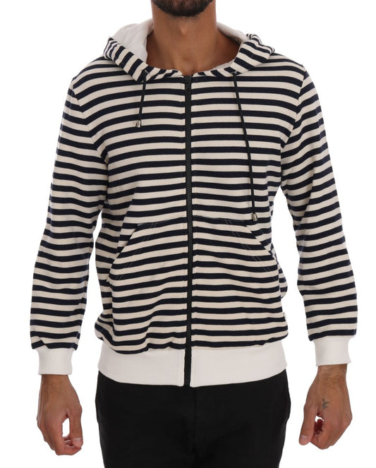 Elegant Full Zip Hooded Striped Sweater