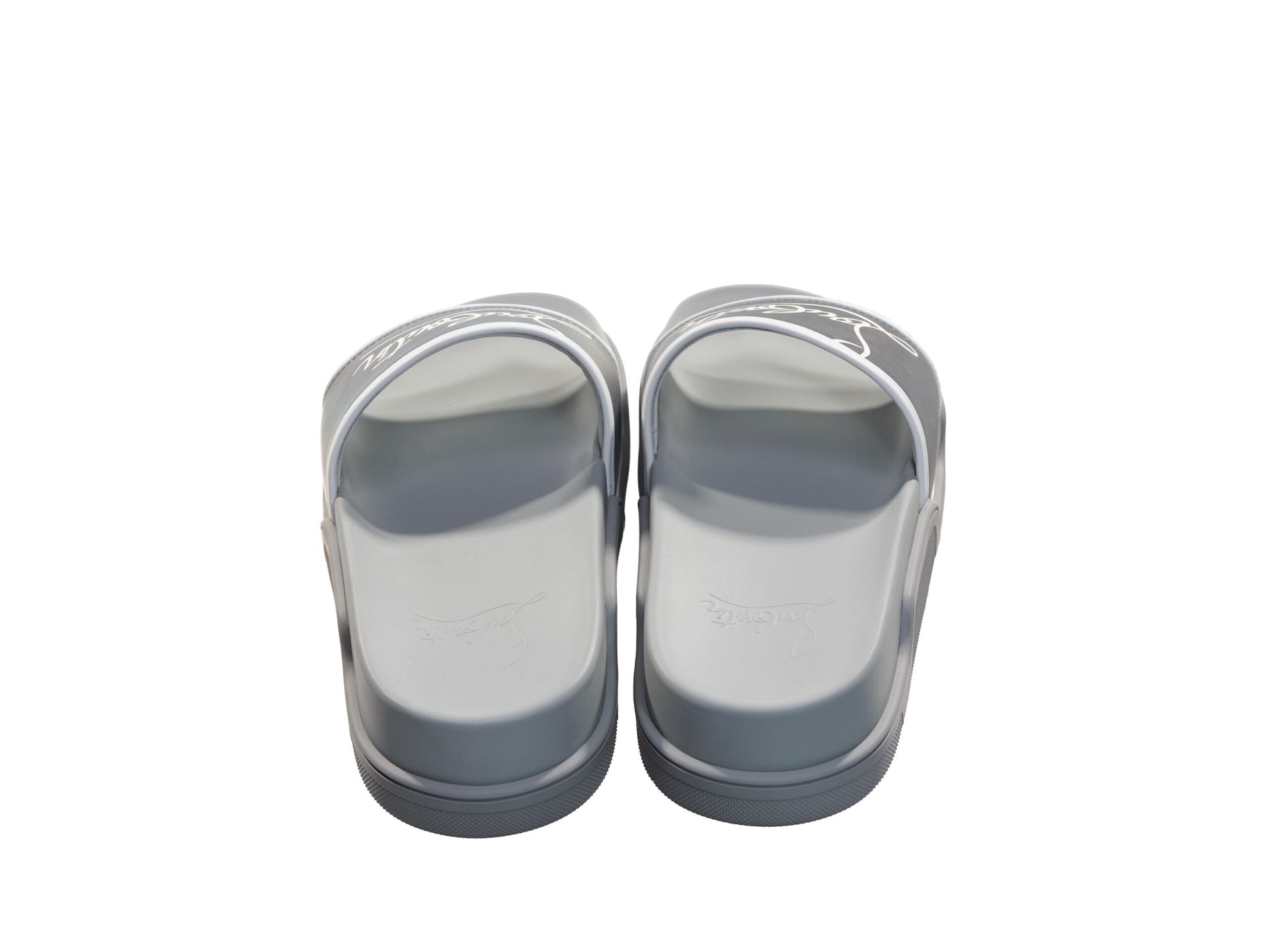 Navy Pool Flat Silver Rubber Slides