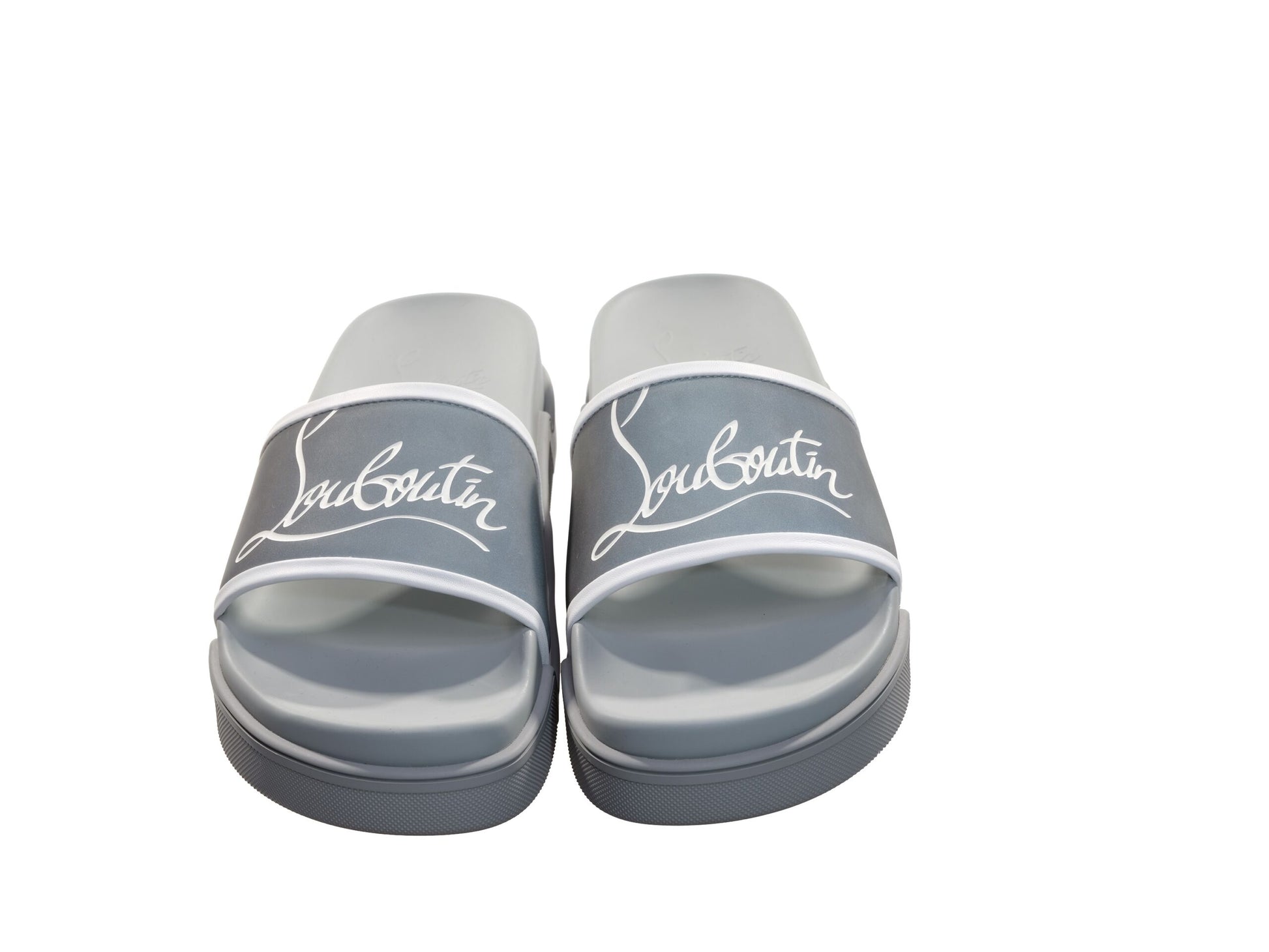 Navy Pool Flat Silver Rubber Slides