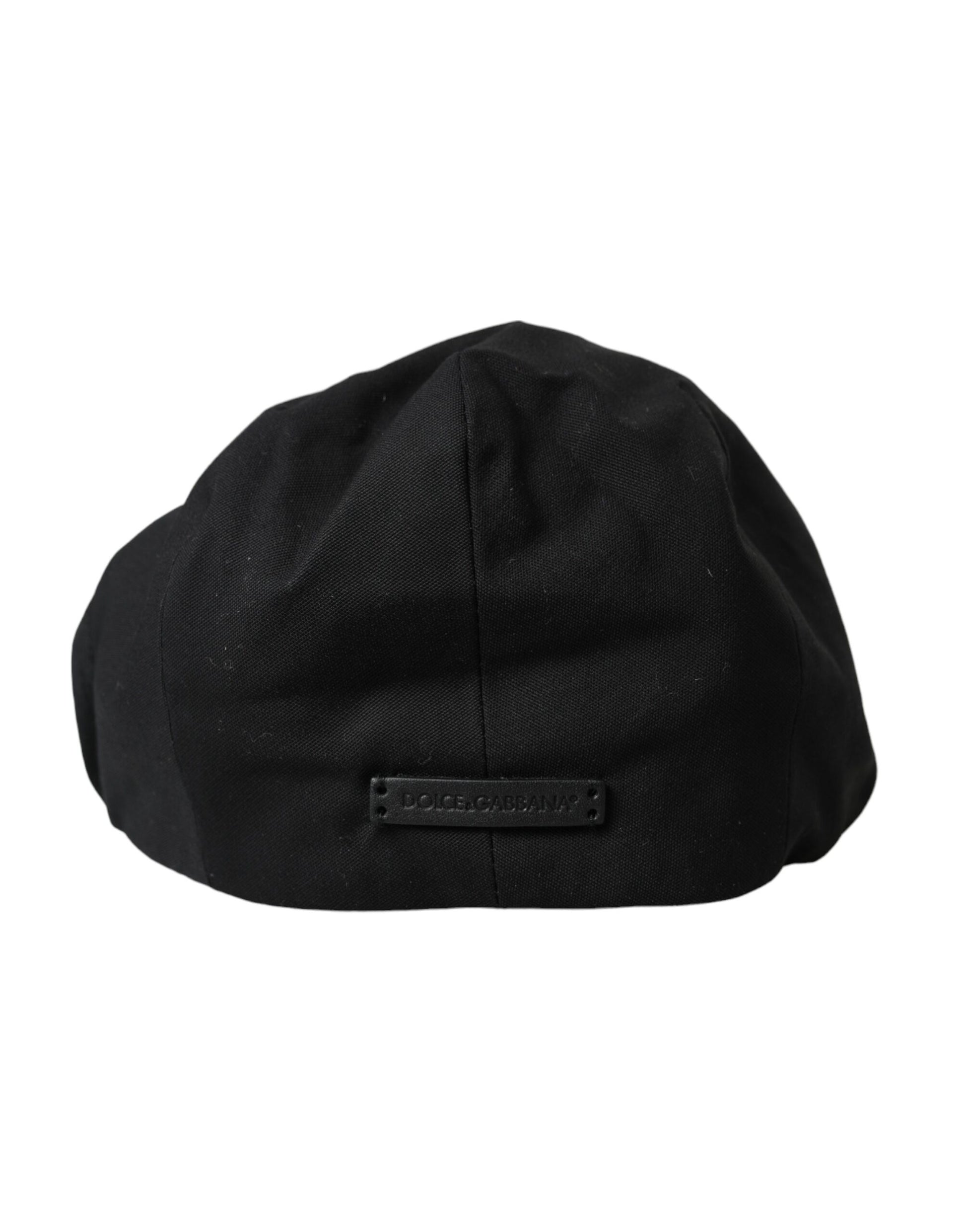 Black Cotton Blend Logo Newsboy Hat Men