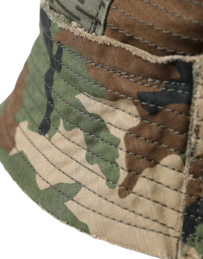 Green Camouflage Cotton Bucket Hat Men