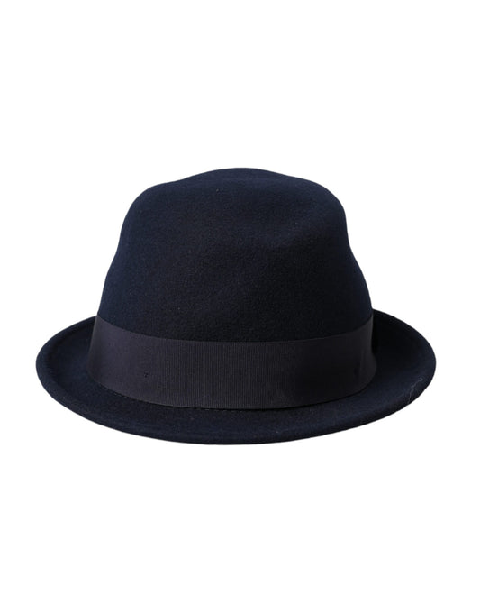 Dark Blue Wool Fedora Wide Brim Hat Men