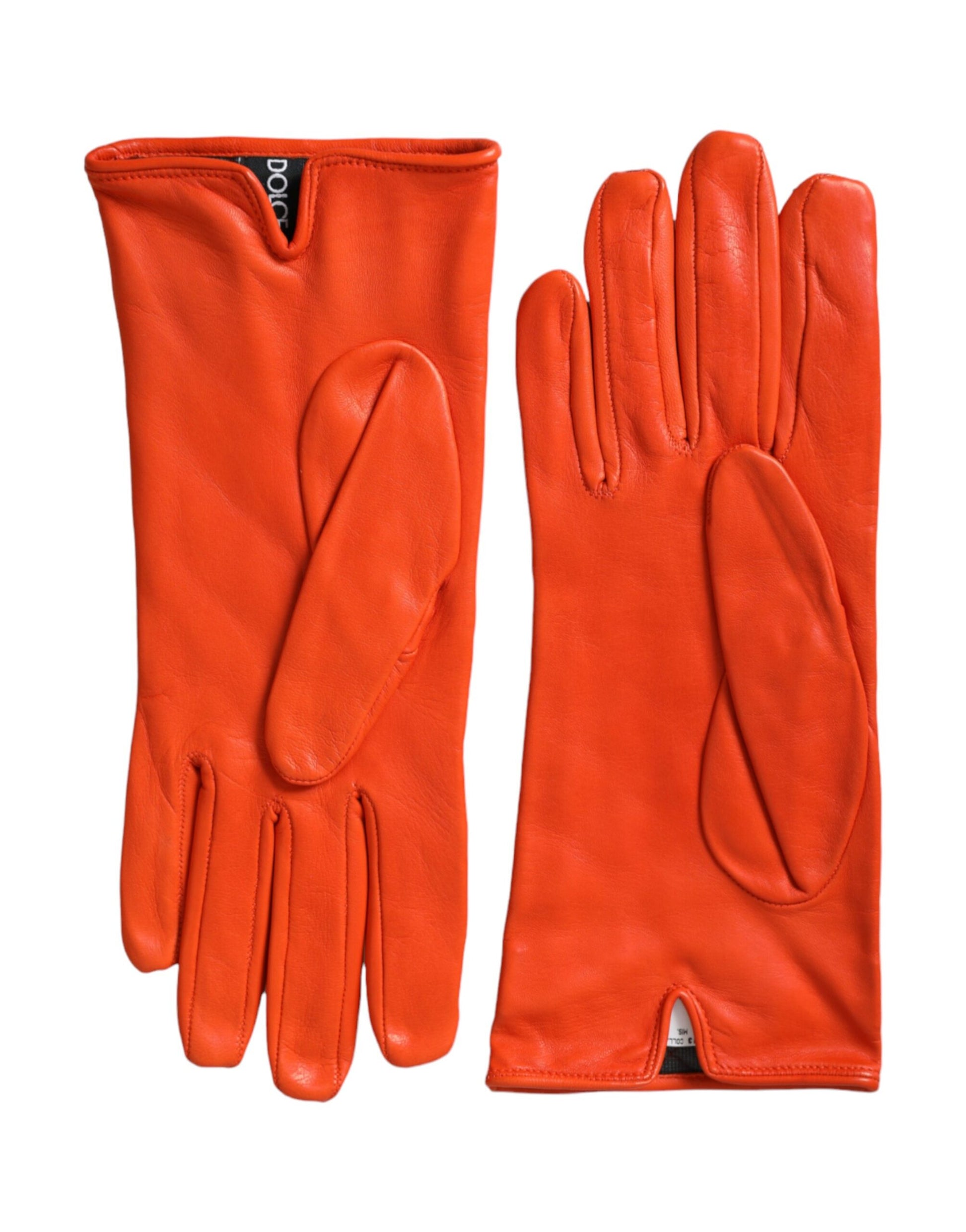 Orange Leather Quilted Wrist Length Gloves