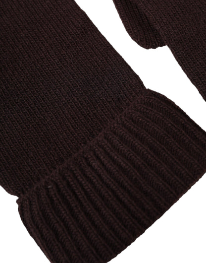 Brown Wool Knitted Wrist Length Gloves