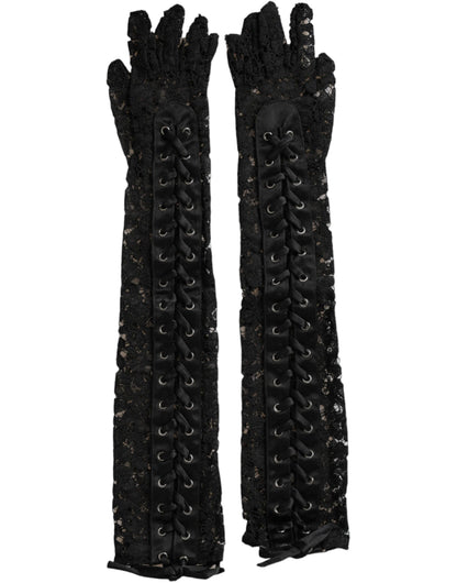 Black Taormina Lace Elbow Length Gloves