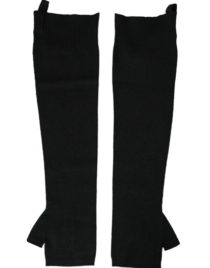 Black Wool Knitted Logo Finger Less Gloves