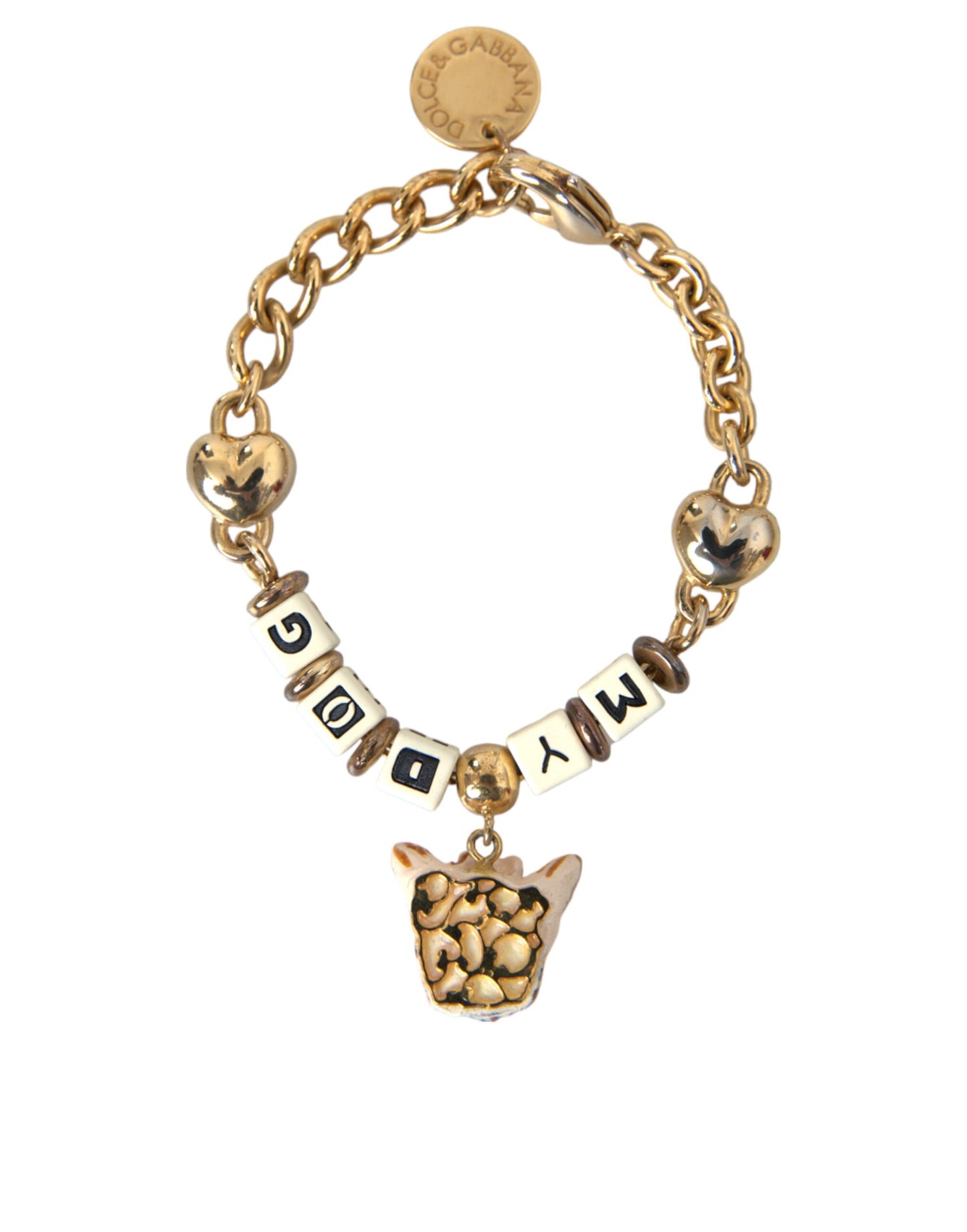 Gold Tone Brass Chain MY DOG Heart Bracelet