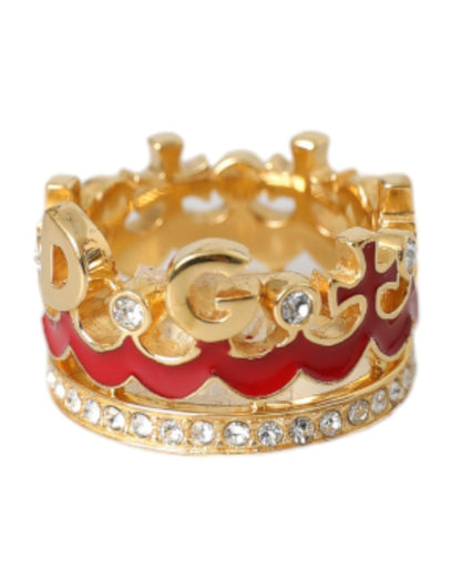 Gold Tone BrassCrystal Enamel DG CROWN Statement Ring