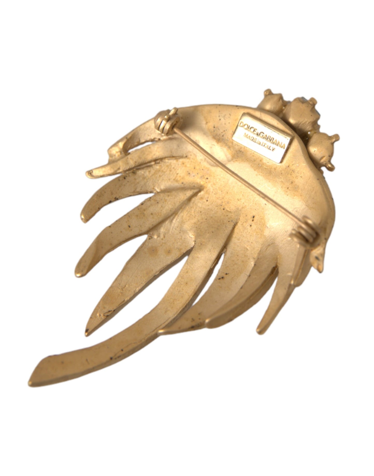 Gold Brass Leaf Crystal Embellished Brooch Pin