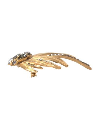 Gold Brass Leaf Crystal Embellished Brooch Pin