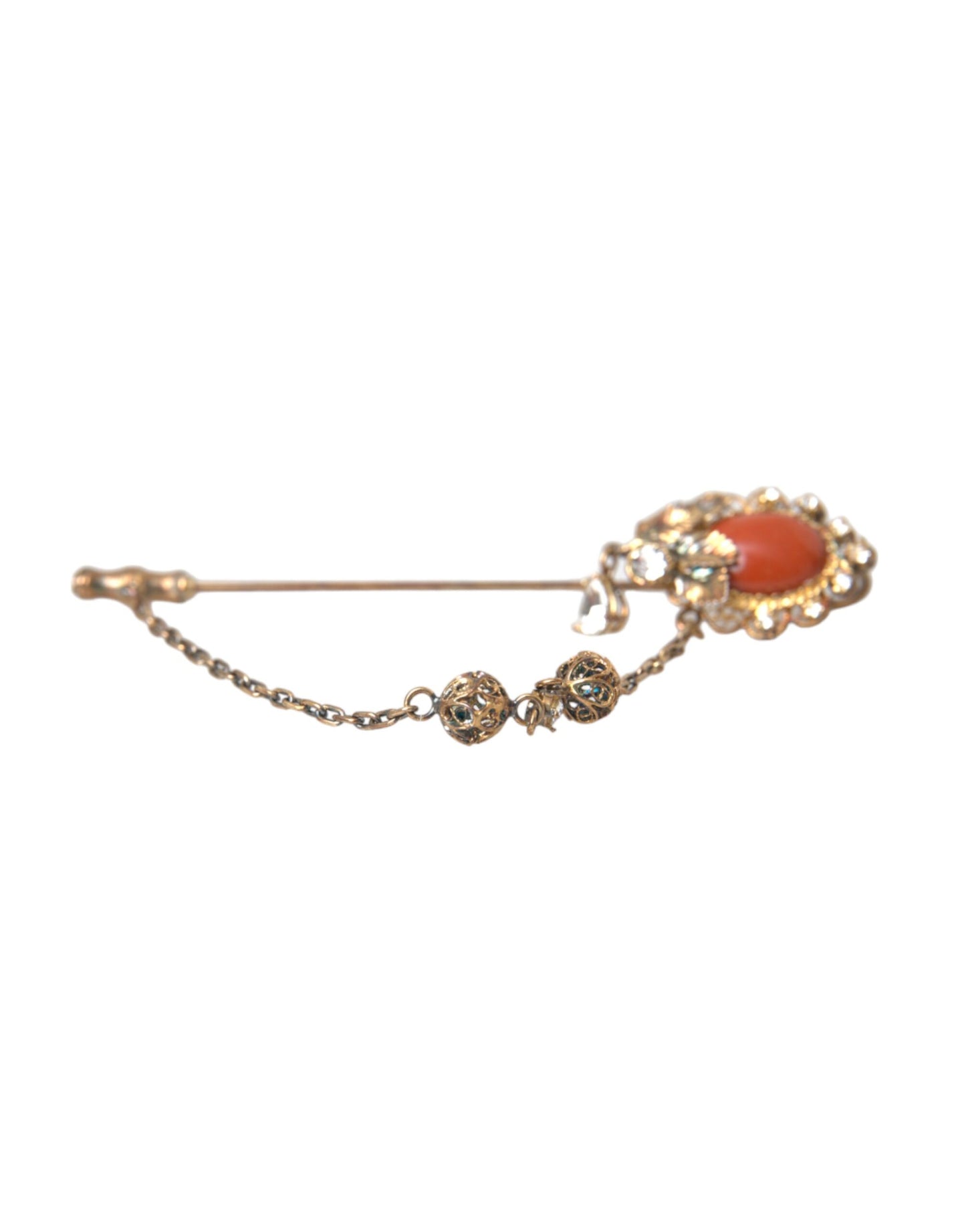 Gold Brass Crystal Chain 925 Sterling Silver Pin Brooch