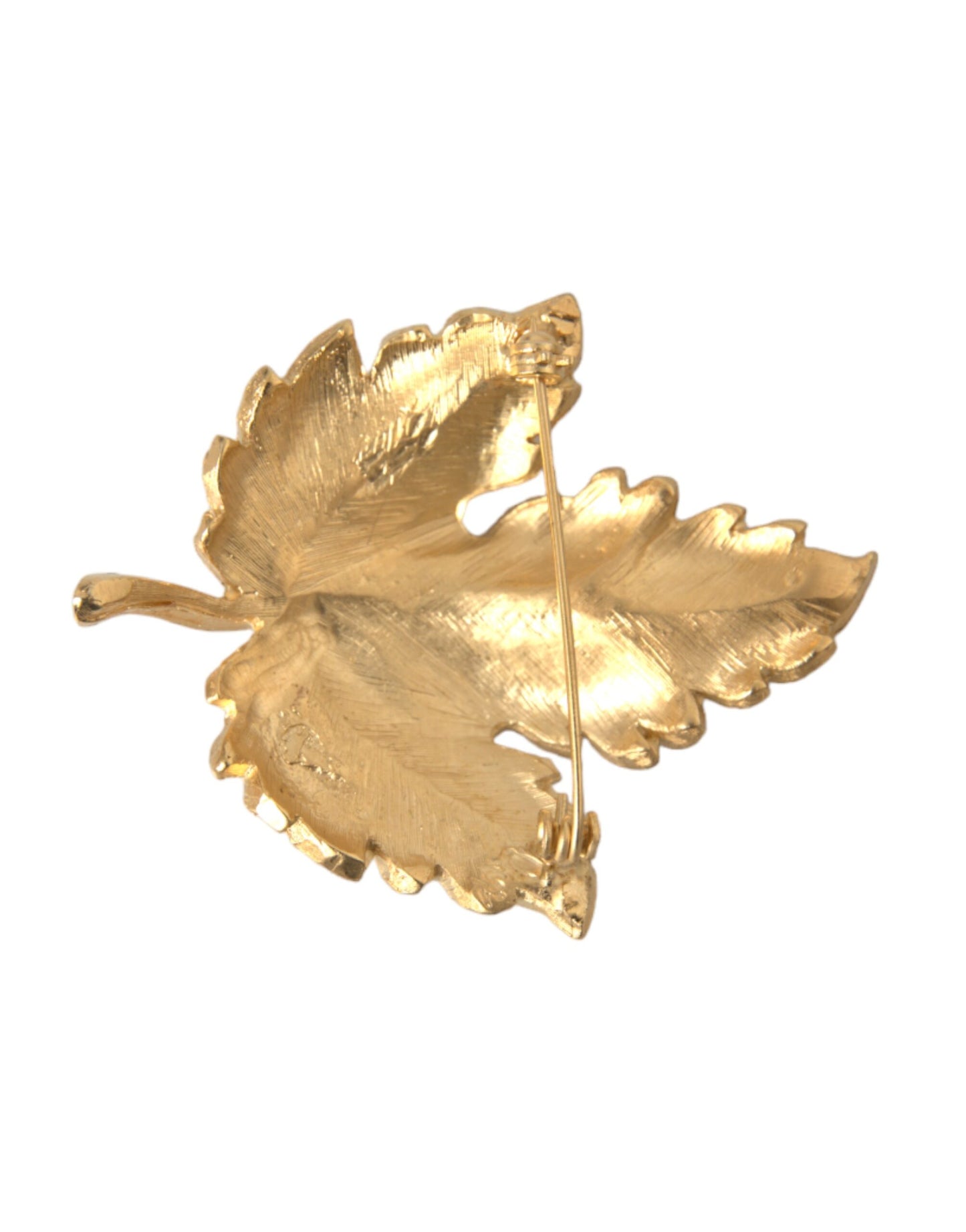 Gold Brass Leaf Embellished Women Brooch Pin