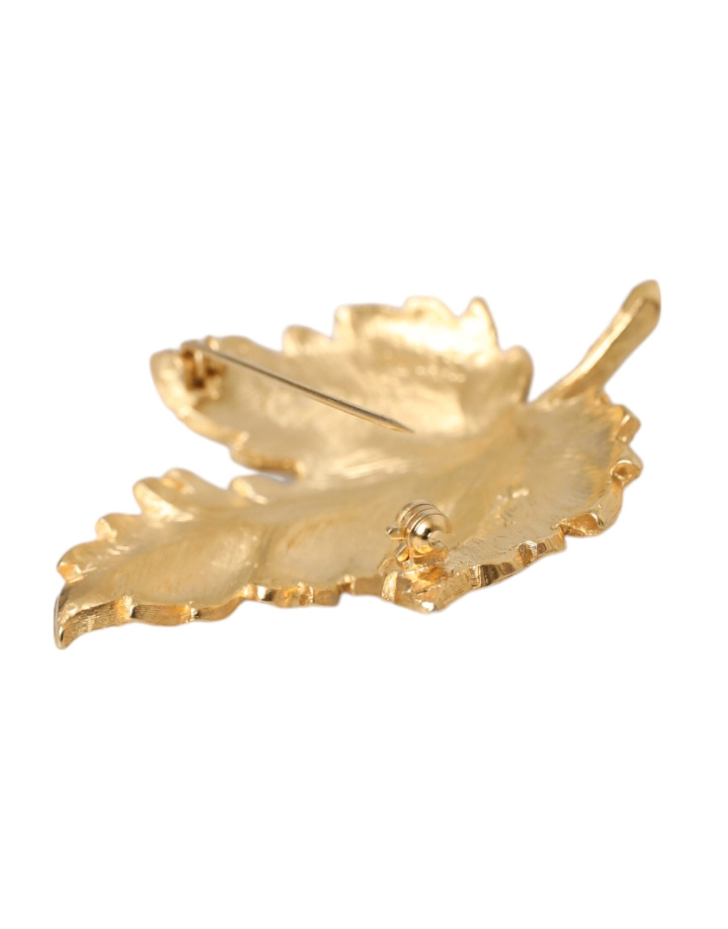 Gold Brass Leaf Embellished Women Brooch Pin