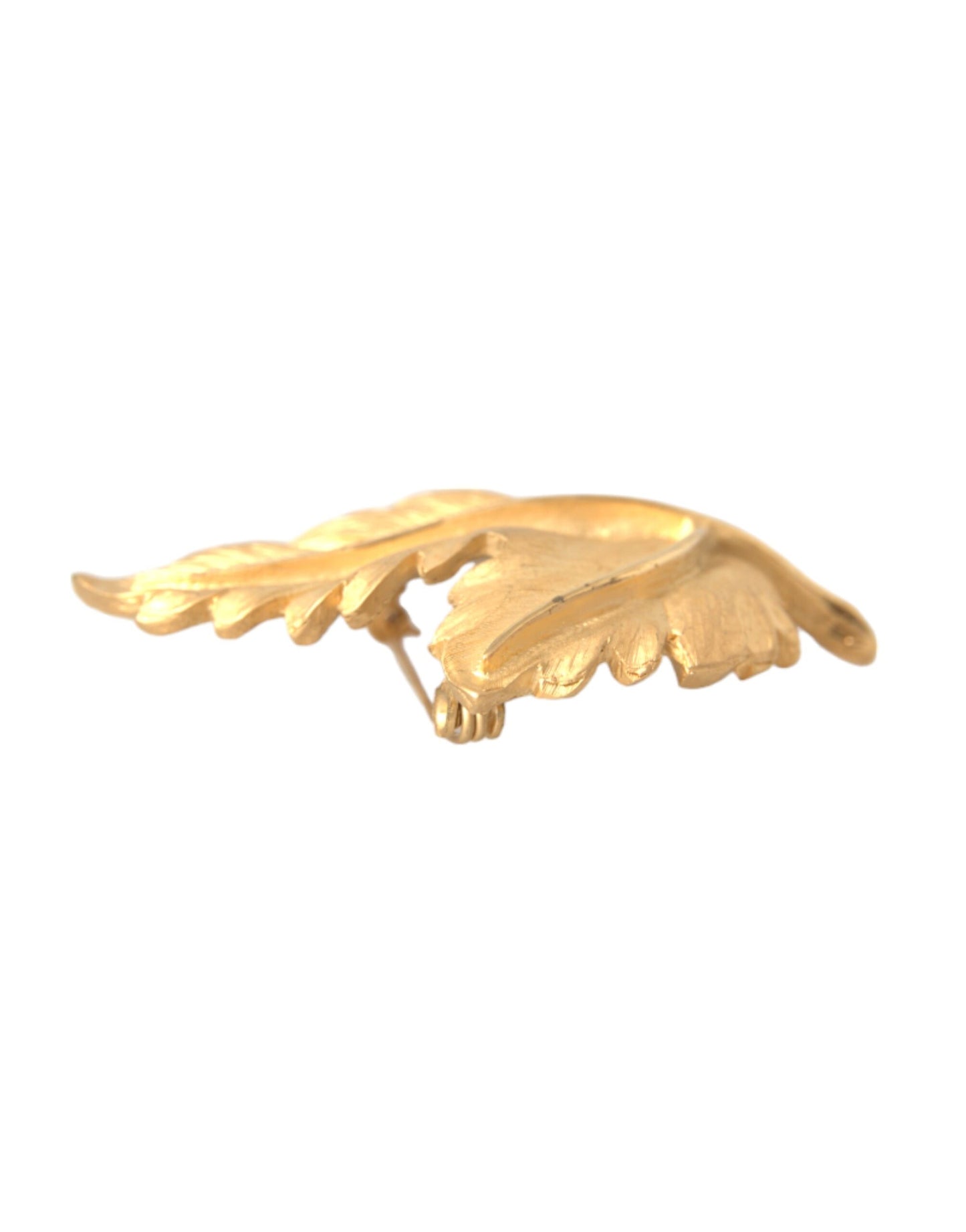 Gold Brass Leaf Embellished Women Brooch Pin