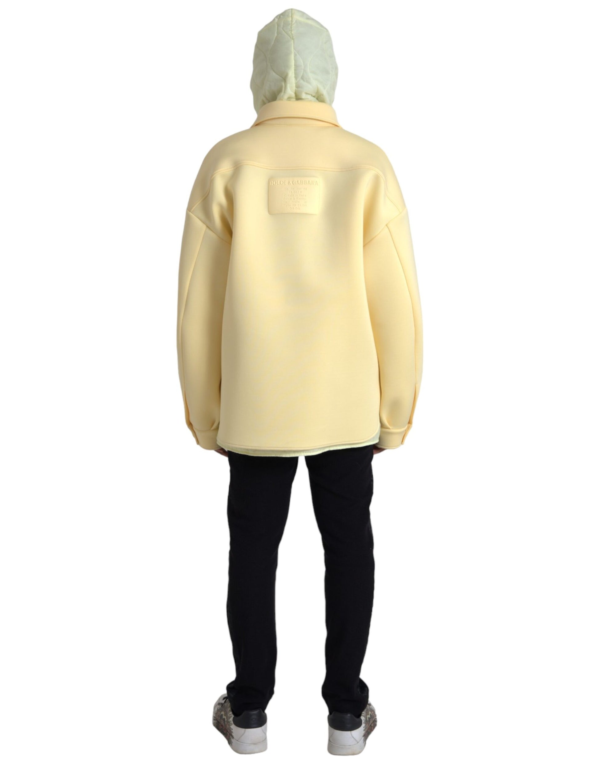 Yellow Hooded Collared Button Zipper Jacket