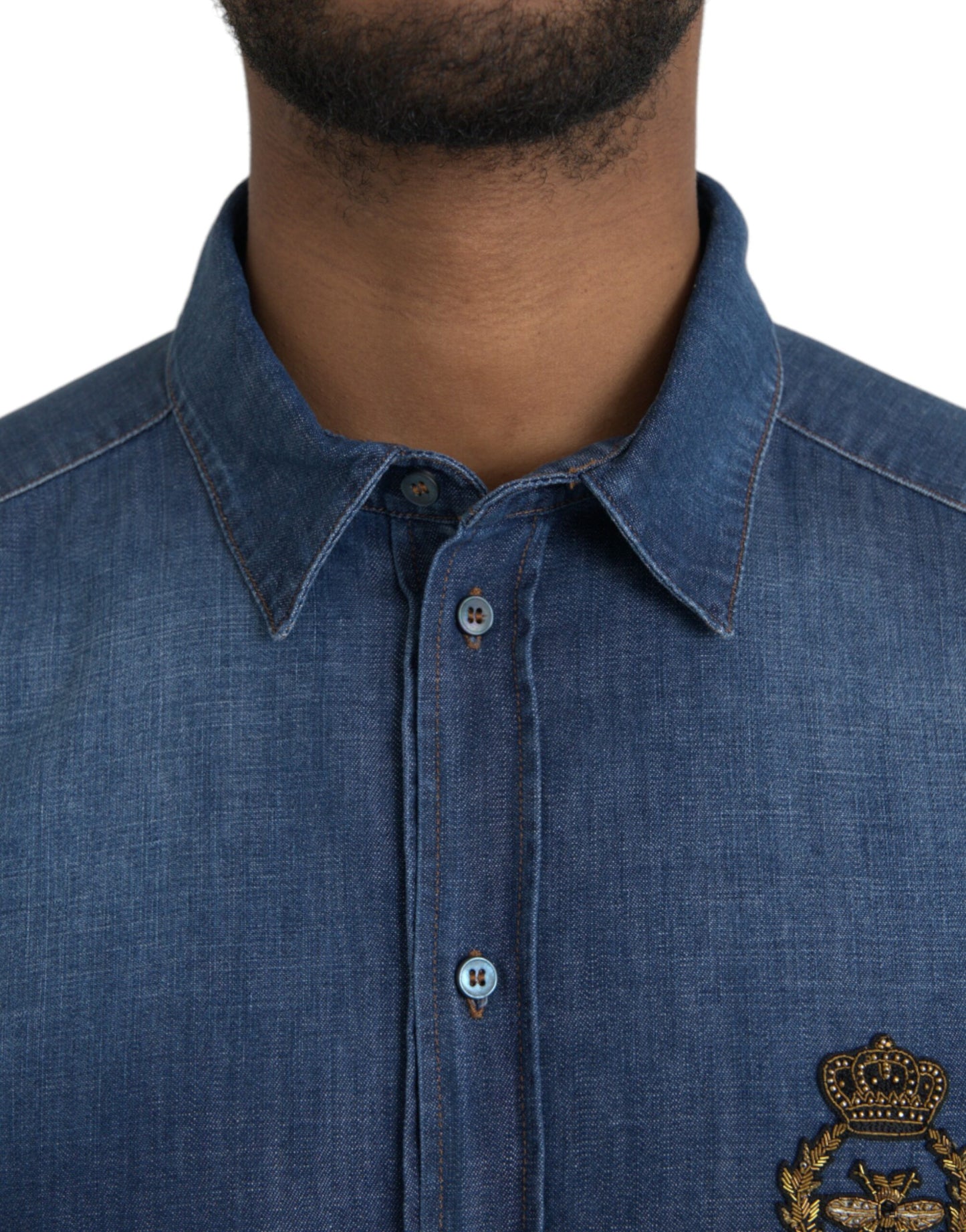 Blue Crown Bee Cotton Denim GOLD Shirt