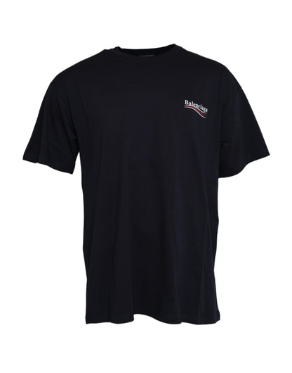 Dark Blue Cotton Logo Crew Neck Short Sleeves T-shirt