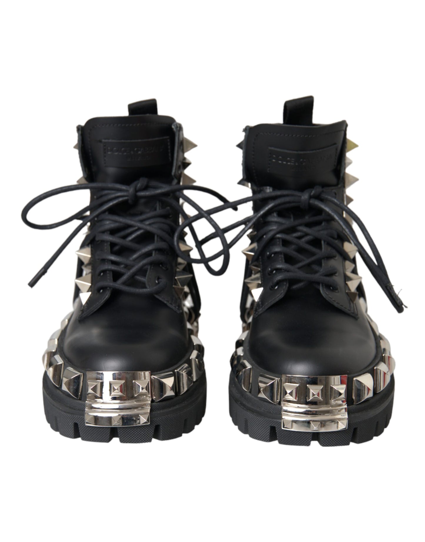 Black Leather Studs Embellished Combat Boots Shoes