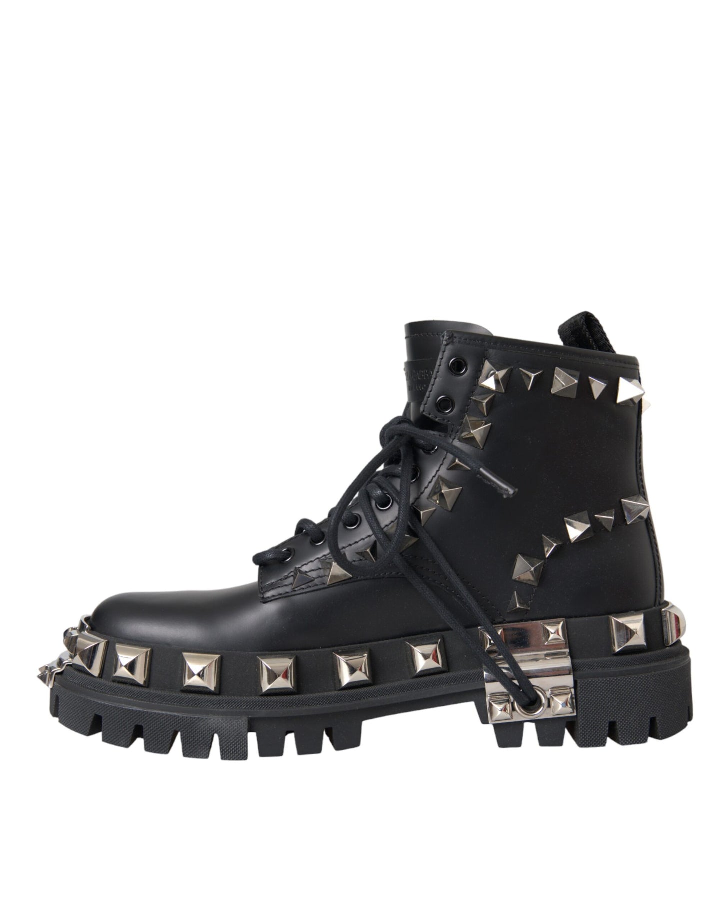 Black Leather Studs Embellished Combat Boots Shoes