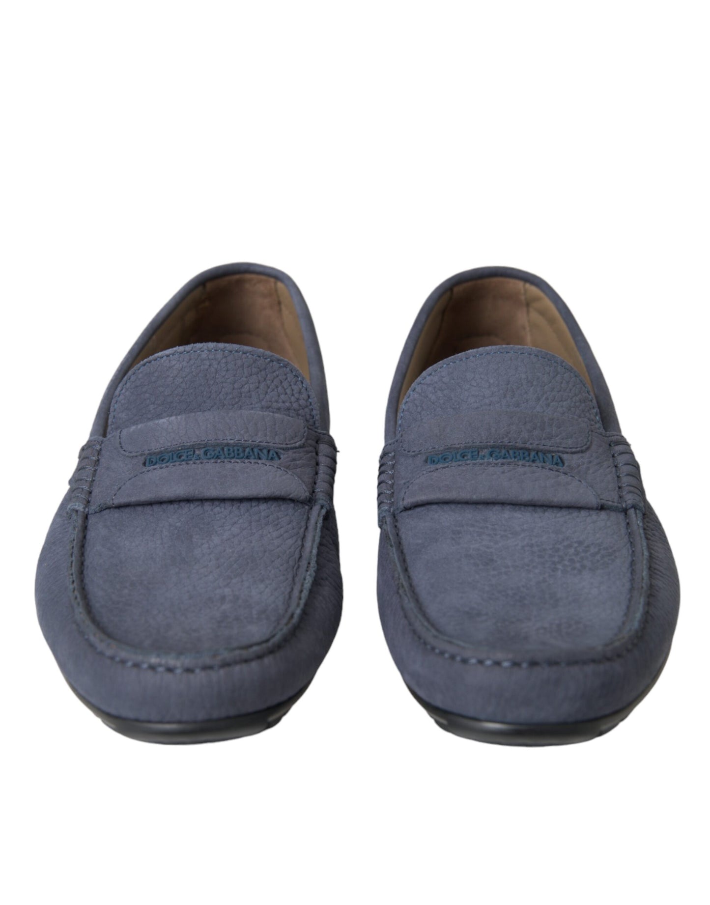 Blue Calf Leather Slip On Moccasin Shoes