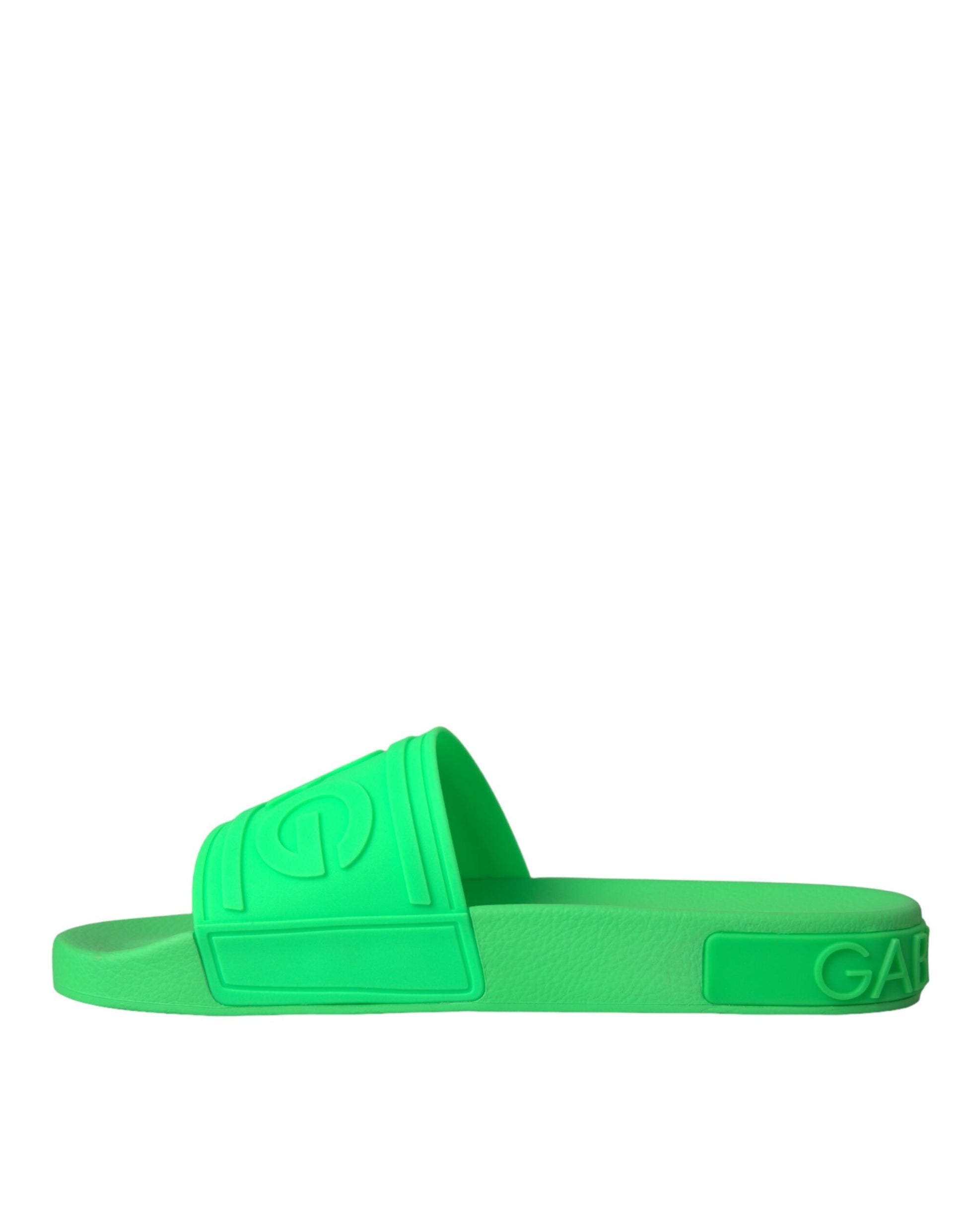 Green Leather Slides Sandals Beachwear Shoes