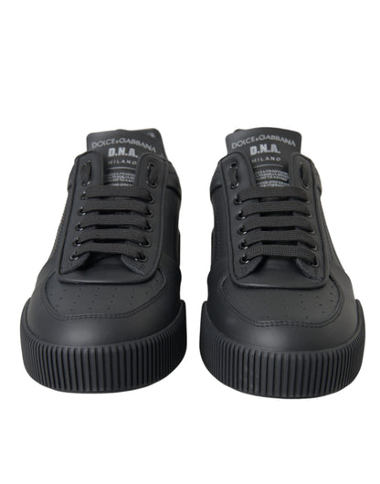 Black Miami Leather Low Top Sneakers Men Shoes