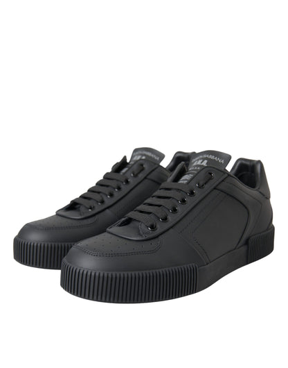 Black Miami Leather Low Top Sneakers Men Shoes