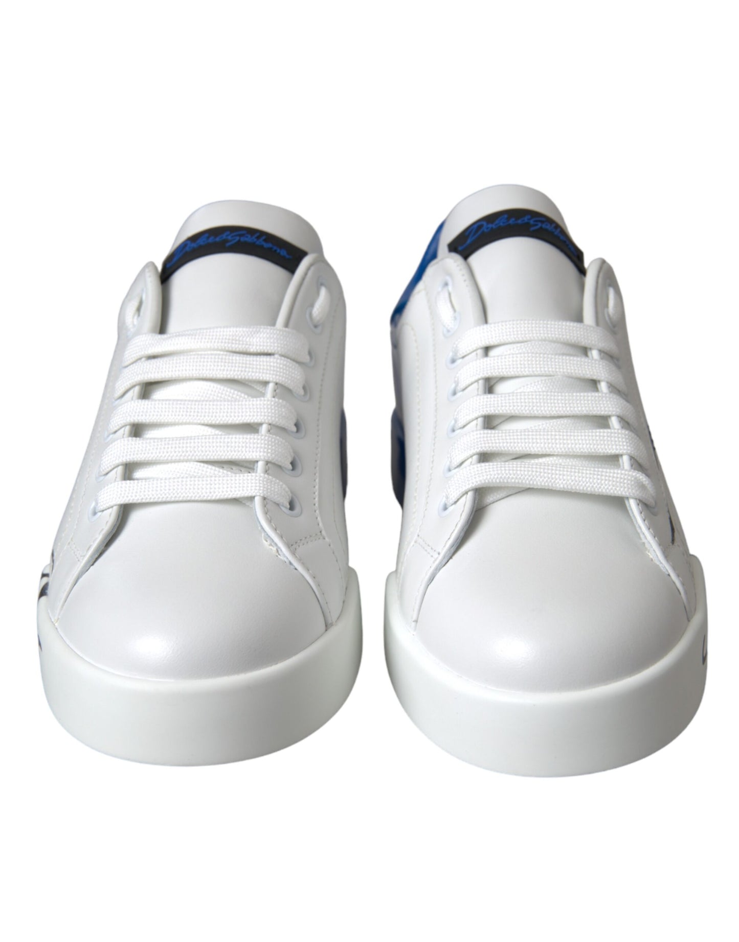 White Blue Leather Logo Low Top Sneakers Shoes