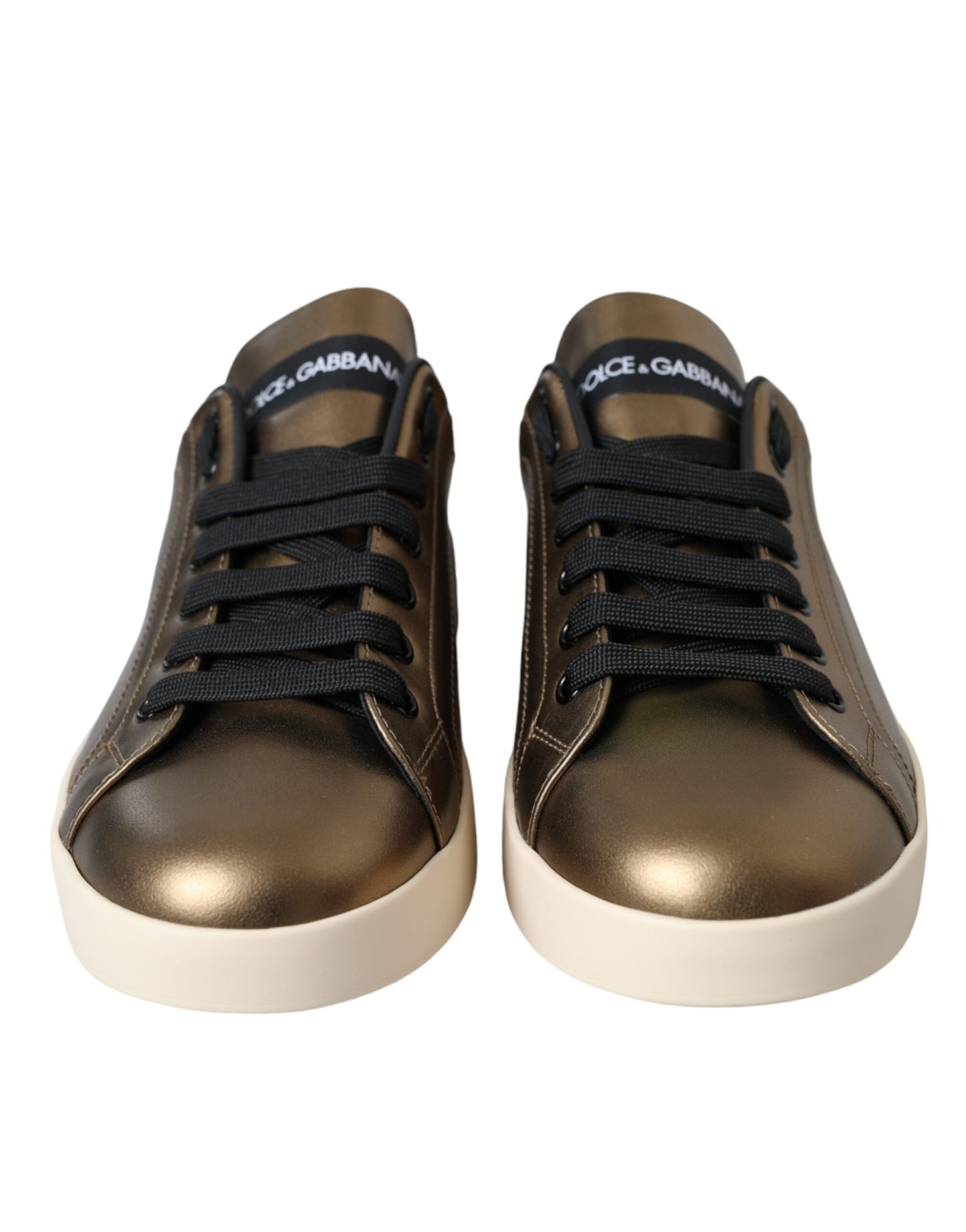 Gold Black Portofino Calf Leather Sneakers Shoes