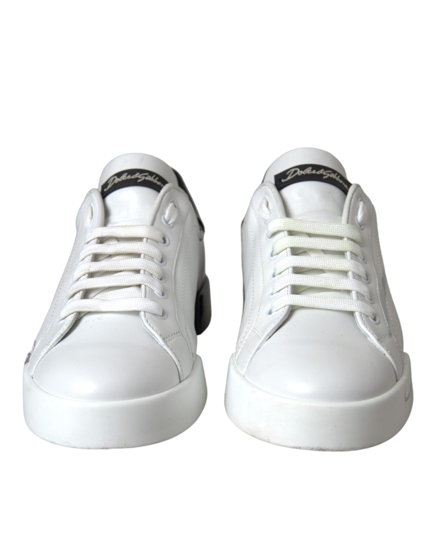 White Black Leather Logo Low Top Sneakers Shoes