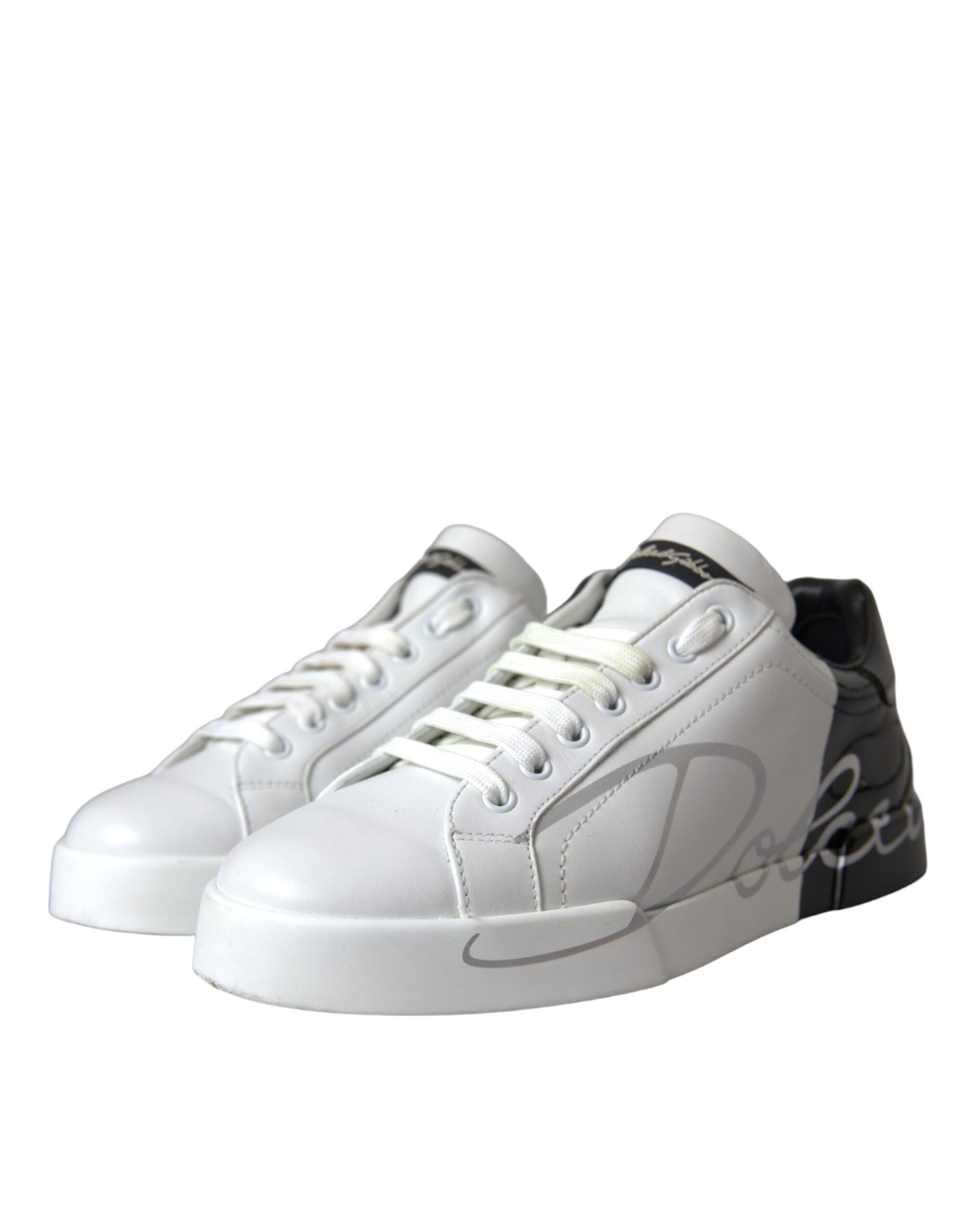 White Black Leather Logo Low Top Sneakers Shoes