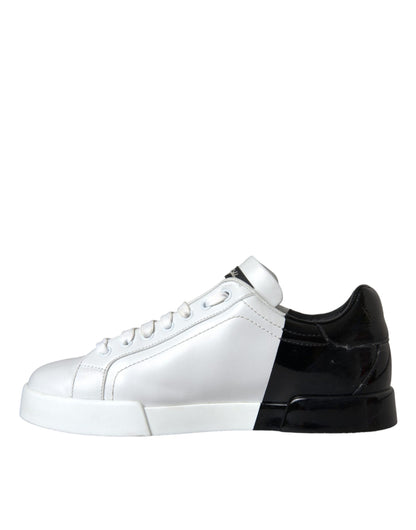 White Black Leather Logo Low Top Sneakers Shoes