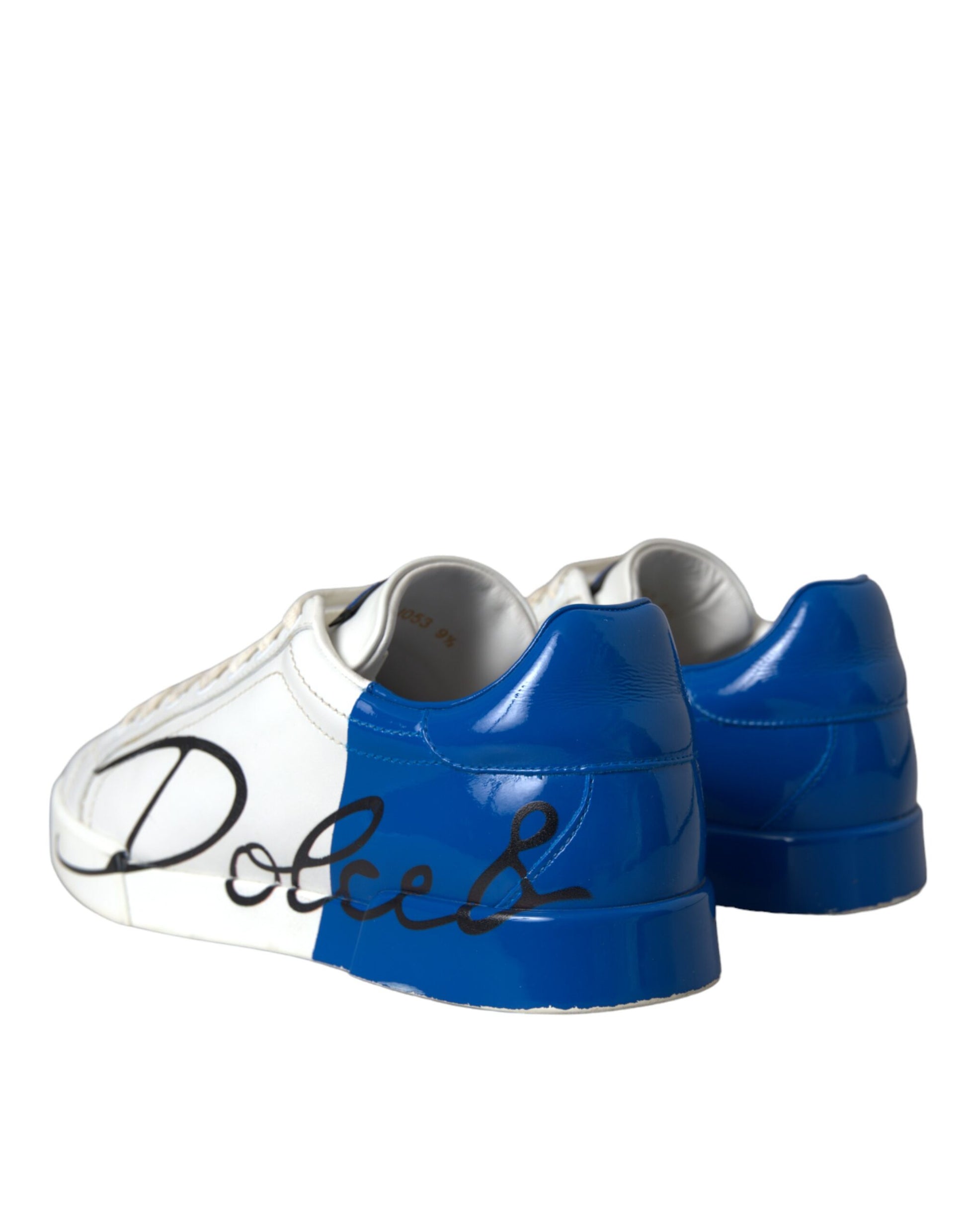 White Blue Leather Logo Low Top Sneakers Shoes