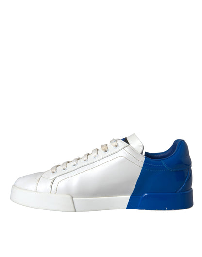 White Blue Leather Logo Low Top Sneakers Shoes