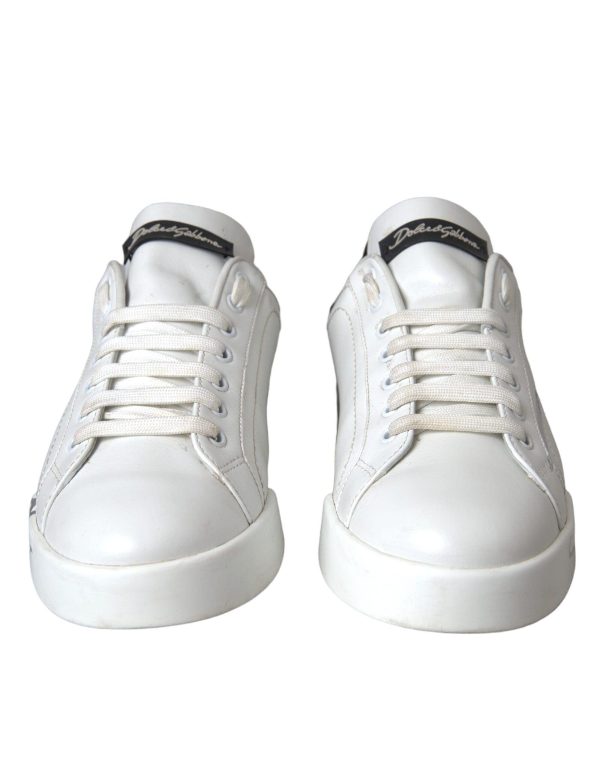 White Black Leather Logo Low Top Sneakers Shoes