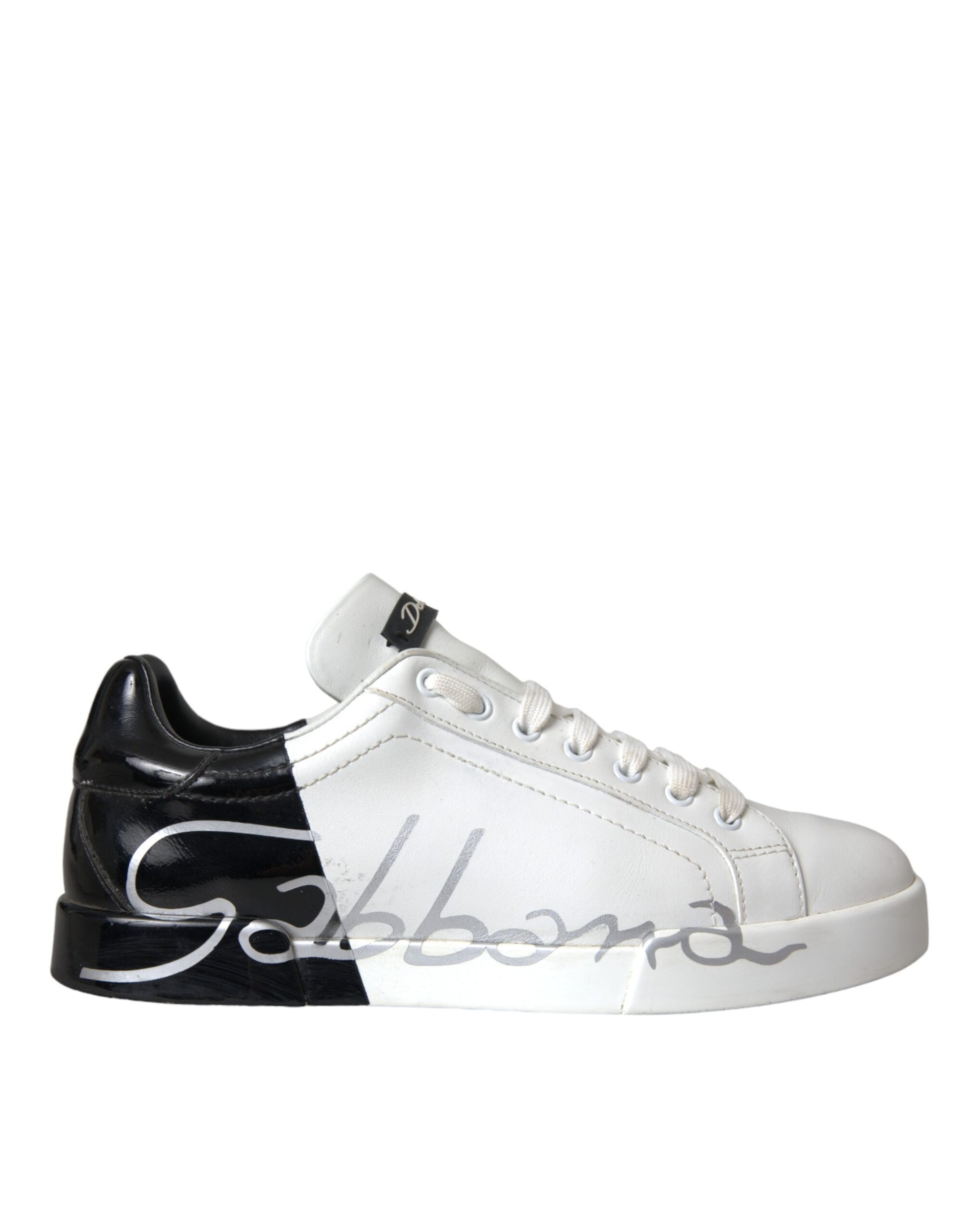 White Black Leather Logo Low Top Sneakers Shoes