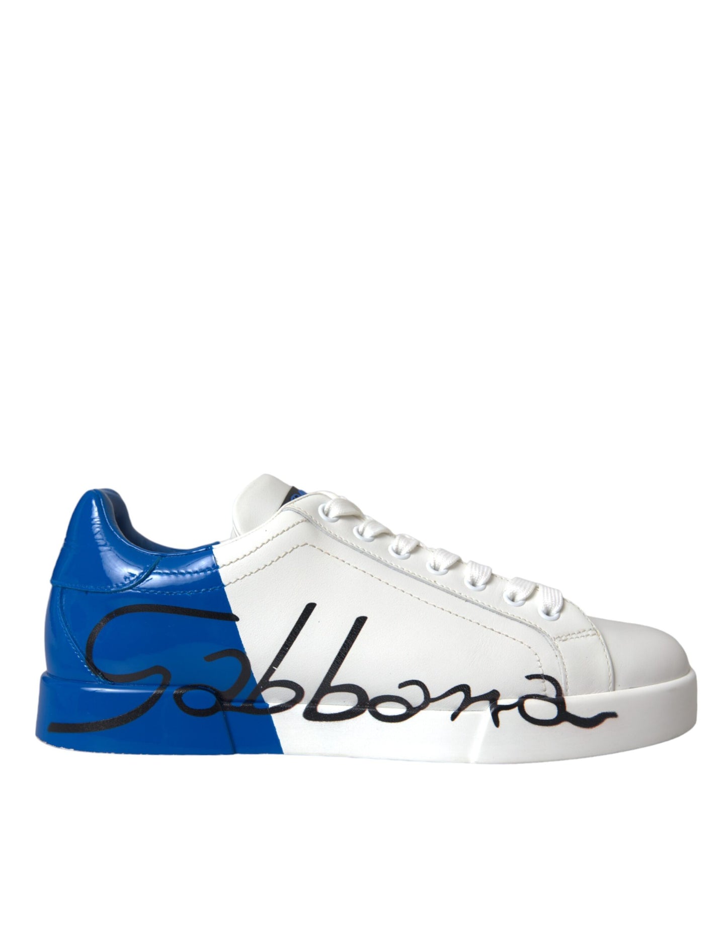 White Blue Leather Logo Low Top Sneakers Men Shoes