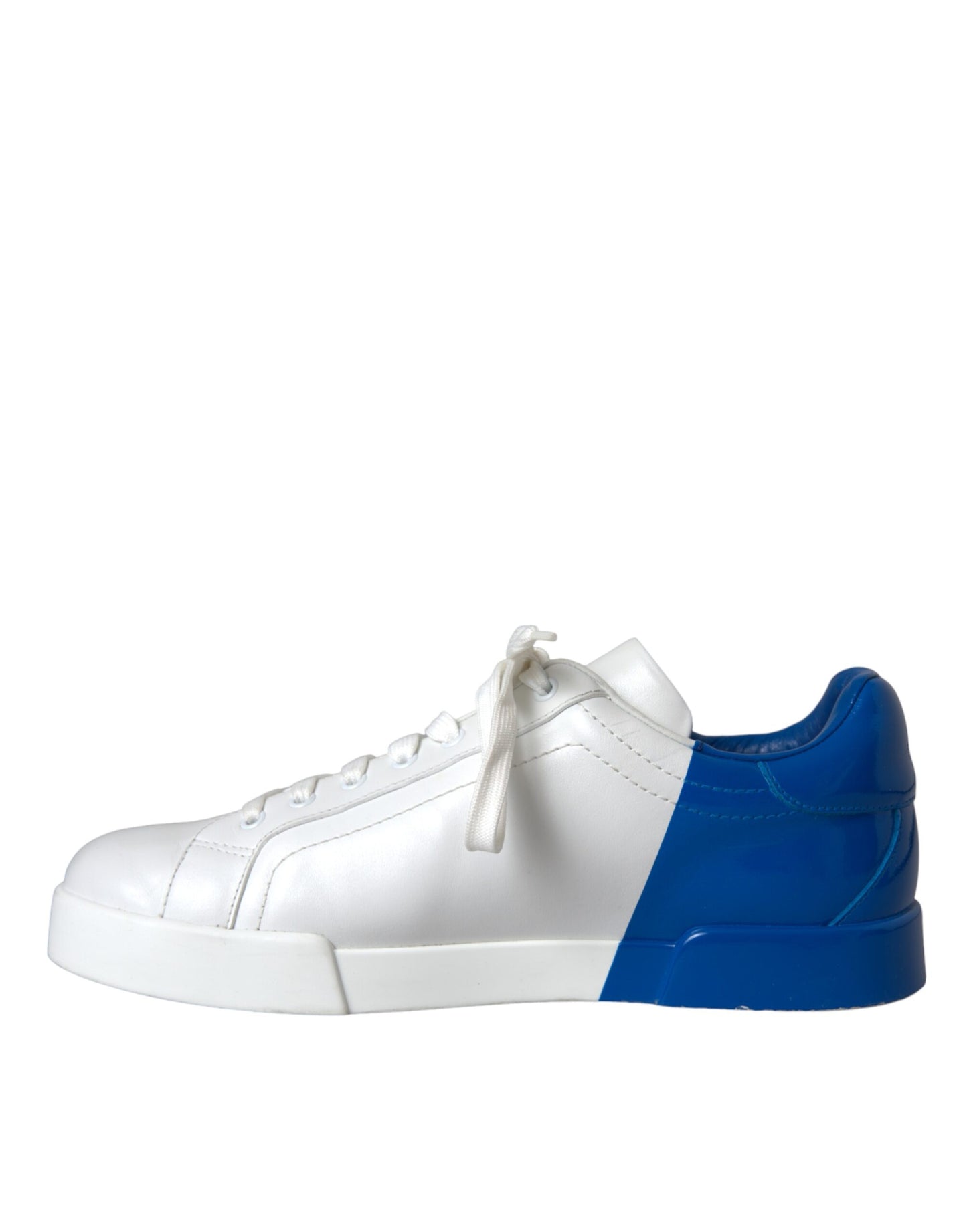 White Blue Leather Logo Low Top Sneakers Men Shoes