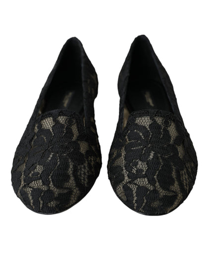 Black Floral Taormina Lace Loafer Flat Shoes