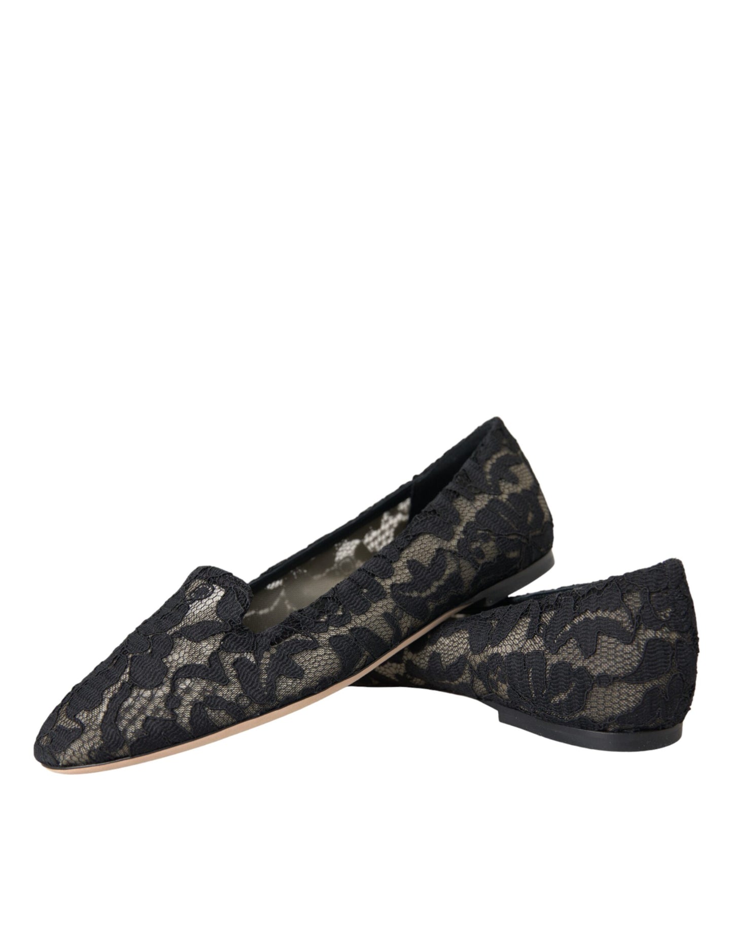 Black Floral Taormina Lace Loafer Flat Shoes