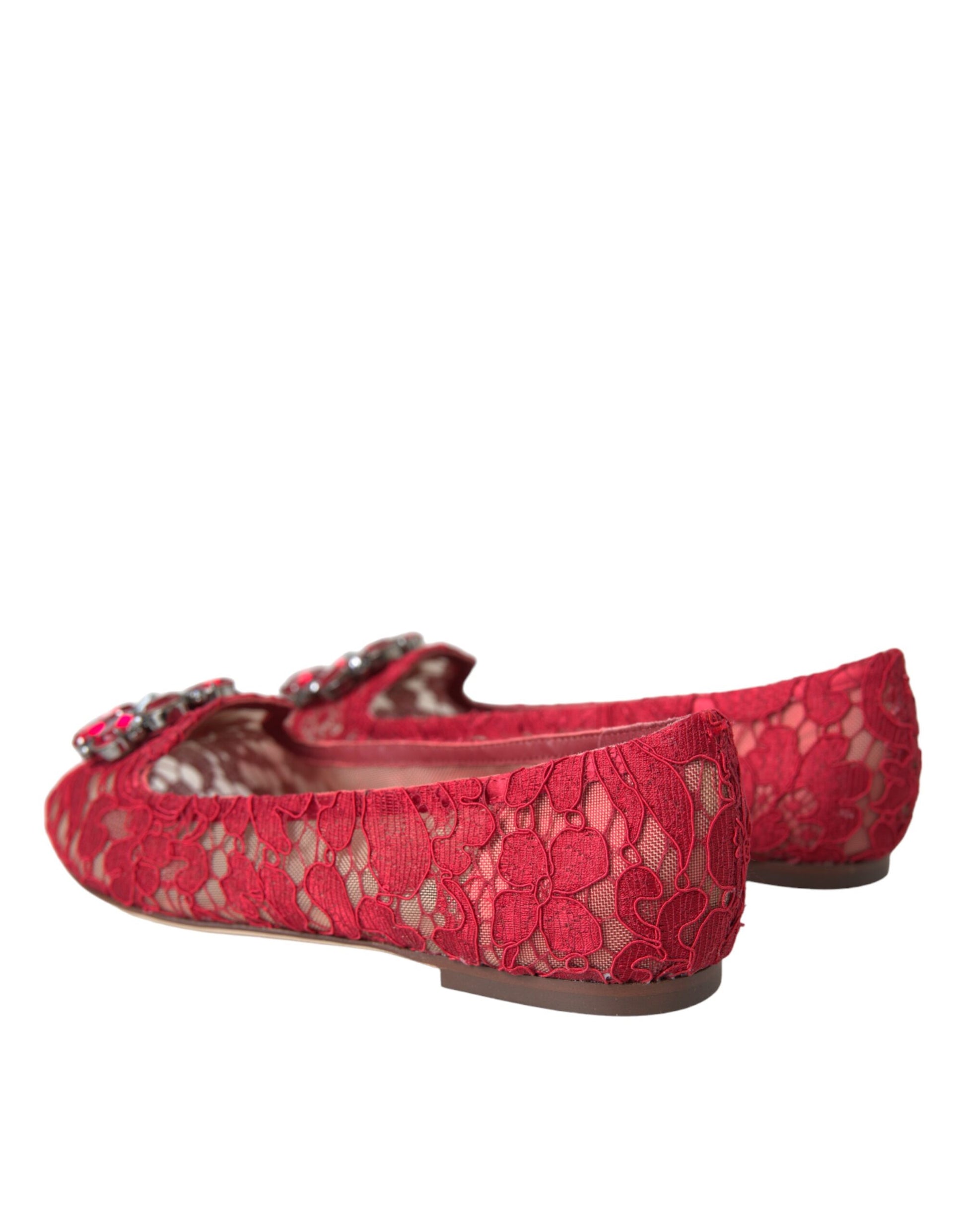 Red Lace Crystal Ballet Loafers Shoes