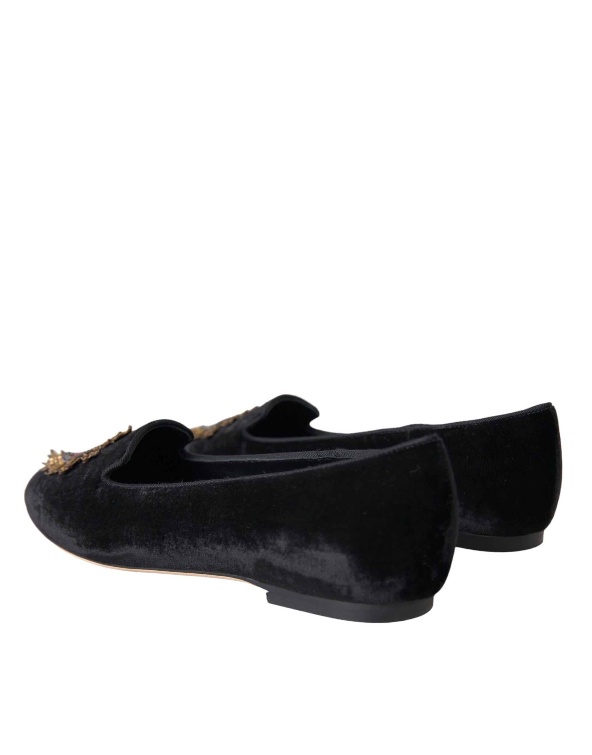 Black Velvet DG Heart Loafers Flats Shoes