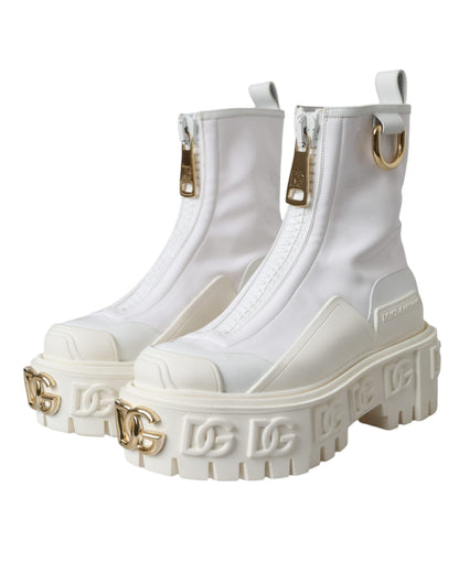 White Leather Rubber Logo Ankle Boots Shoes